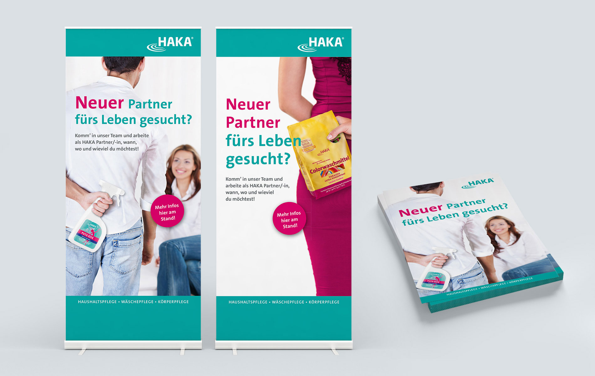 Detailansicht HAKA Roll-ups und Flyer „Partner gesucht“